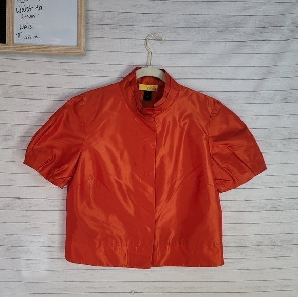 SoCa by ST. JOHN "Flame"  METALLIC ORANGE CROPPED CAPE JACKET, sz Small - Picture 1 of 12